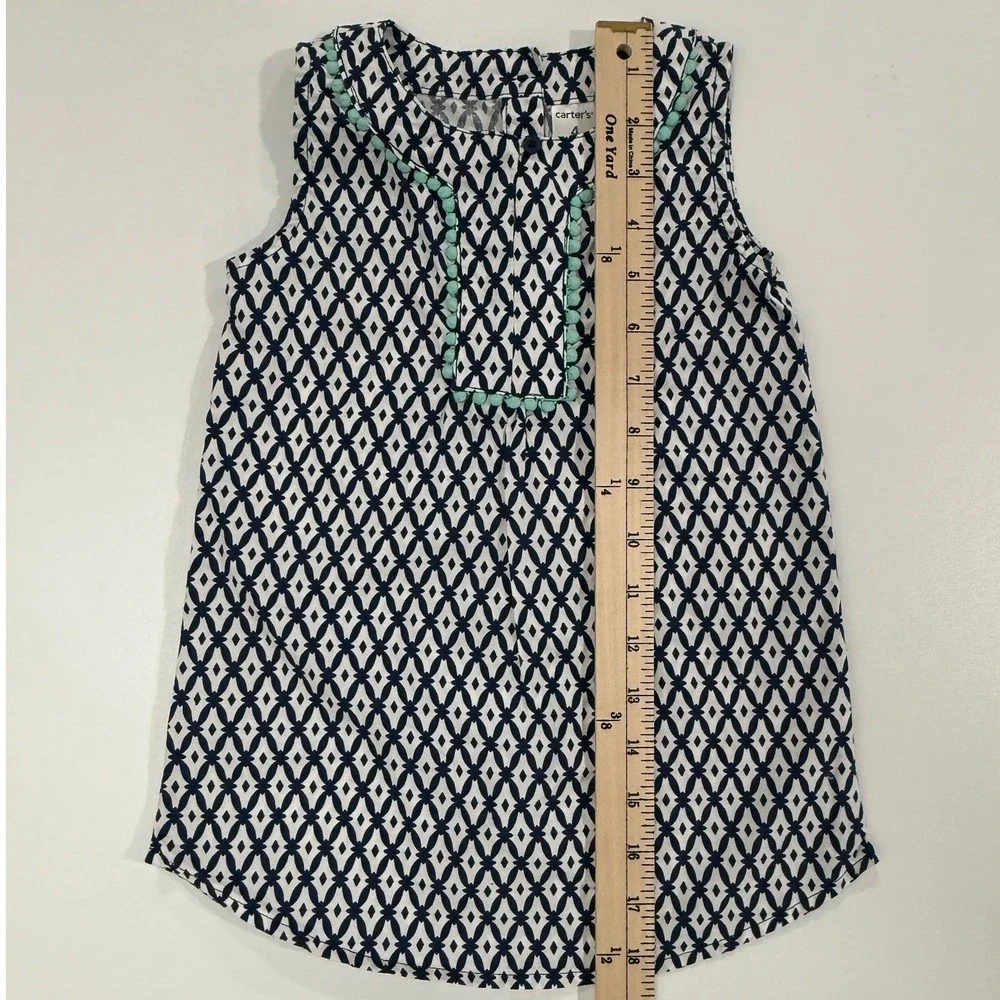 Carters Girls Navy Blue White Geometric Sleeveless Cotton Top Size 4 K41